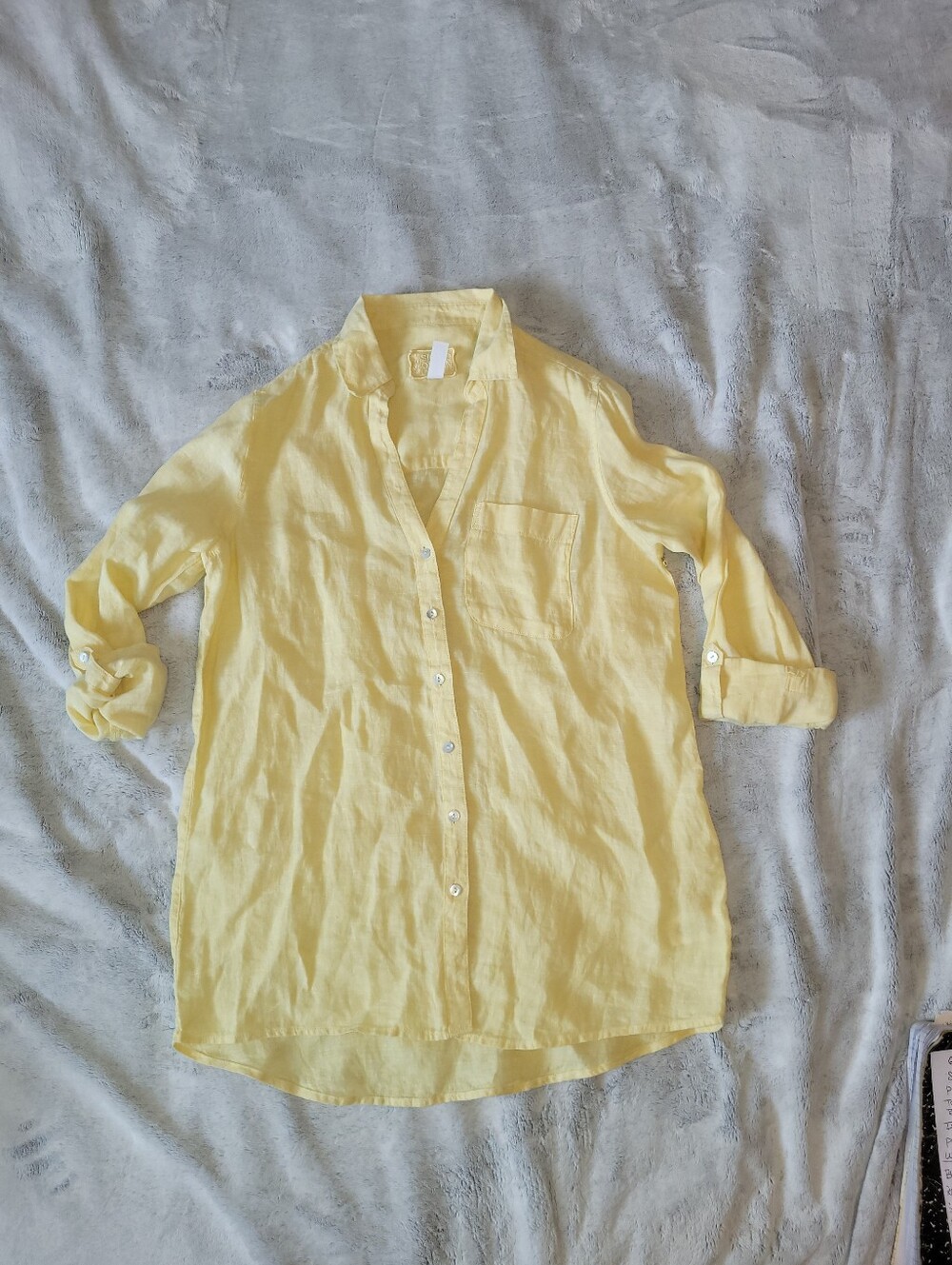 Sigrid Olsen Womens XS Oversized 100% Linen Roll Tab Sleeve Butter Yellow Shirt - Picture 2 of 12